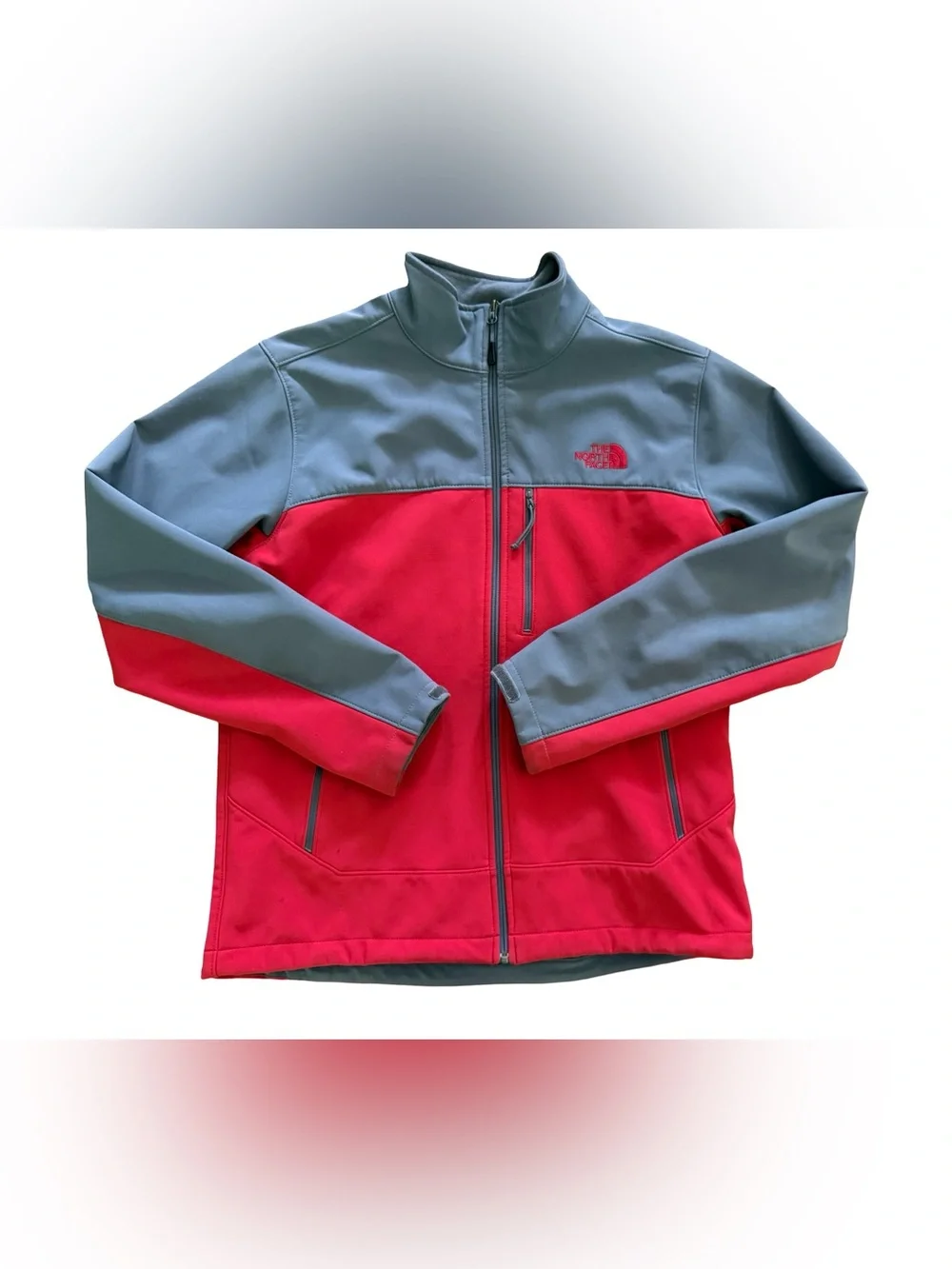 The North Face Apex Bionic Soft Shell Jacket Gray Red WindWall Full Zip Men’s M